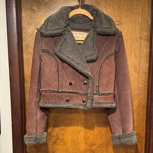 Guess Brown Teddy Jacket with Shearling Accents